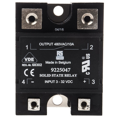 RS PRO Solid State Relay, 10 A rms Load, Panel Mount, 480 V ac Load, 32 V dc Control