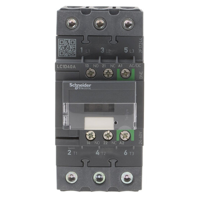 Schneider Electric LC1D Series Contactor, 24 V ac/dc Coil, 3-Pole, 40 A, 18.5 kW, 3NO, 690 V ac