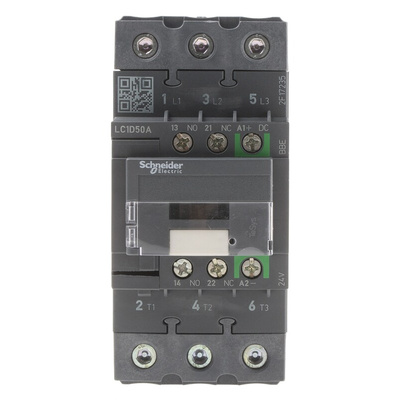 Schneider Electric LC1D Series Contactor, 24 V dc Coil, 3-Pole, 50 A, 22 kW, 3NO, 690 V ac