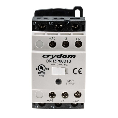 Sensata / Crydom DRH Series Solid State Contactor, 3-Pole, 18 A, 120 V ac, 200 V dc