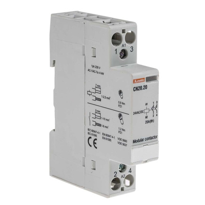 Lovato Contactor, 24 V ac/dc Coil, 2-Pole, 20 A, 2NO, 110 V ac
