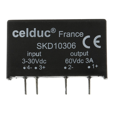 Celduc SK Series Solid State Relay, 3 A Load, PCB Mount, 60 V dc Load, 30 V dc Control