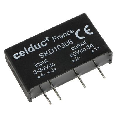 Celduc SK Series Solid State Relay, 3 A Load, PCB Mount, 60 V dc Load, 30 V dc Control