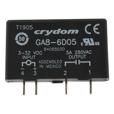 Sensata / Crydom GA8 Series Solid State Relay, 5 A Load, PCB Mount, 280 V rms Load, 28 V dc Control