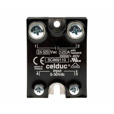 Celduc SC8 Series Solid State Relay, 125 A Load, Panel Mount, 400 V rms Load, 30 V dc Control