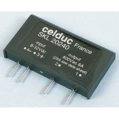 Celduc SK Series Solid State Relay, 25 A Load, PCB Mount, 600 V ac Load, 32 V dc Control