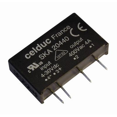 Celduc SK Series Solid State Relay, 4 A Load, PCB Mount, 460 V ac Load, 30 V dc Control