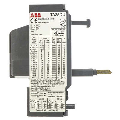 ABB Thermal Overload Relay - 1NO/1NC, 13 → 19 A F.L.C, 19 A Contact Rating, 2.3 W, 3P