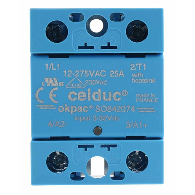 Celduc SO8 Series Solid State Relay, 25 A Load, Panel Mount, 275 V rms Load, 32 V Control