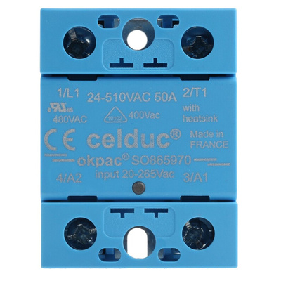 Celduc SO8 Series Solid State Relay, 60 A Load, Panel Mount, 510 V rms Load, 265 V Control