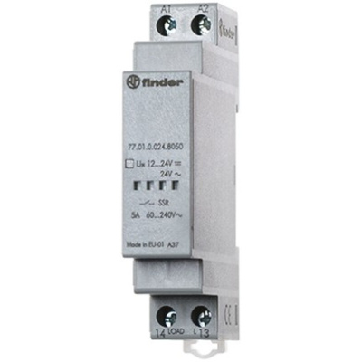 Finder 77 Series Solid State Relay, 5 A Load, DIN Rail Mount, 265 V ac Load, 240 V ac Control