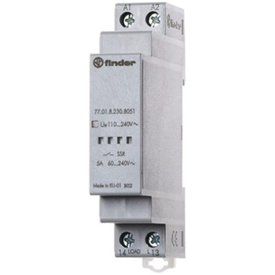 Finder 77 Series Solid State Relay, 5 A Load, DIN Rail Mount, 265 V ac Load, 240 V ac Control