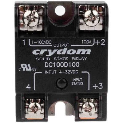 Sensata / Crydom Solid State Relay, 100 A Load, Surface Mount, 72 V dc Load, 32 V dc Control