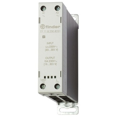 Finder 77 Series Solid State Relay, 15 A Load, DIN Rail Mount, 305 V ac Load, 230 V ac Control