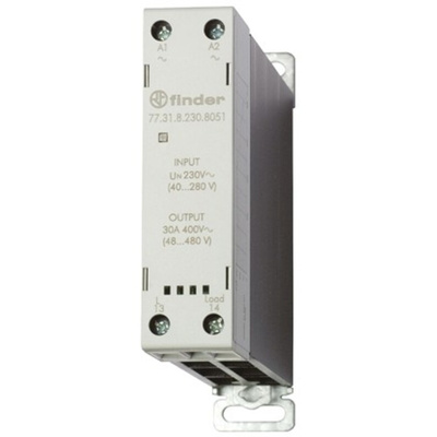 Finder 77 Series Solid State Relay, 30 A Load, DIN Rail Mount, 480 V ac Load, 24 V dc Control