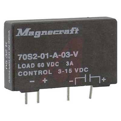 Schneider Electric 70S2 Series Solid State Relay, 3 A Load, PCB Mount, 60 V dc Load, 15 V dc Control