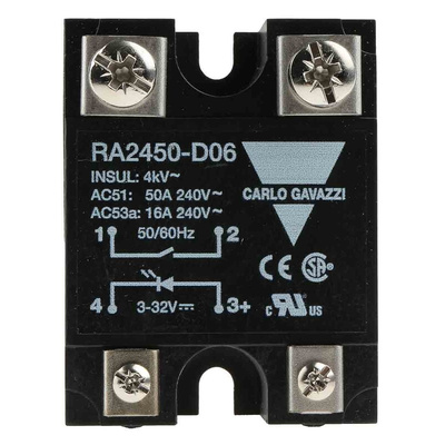 Carlo Gavazzi RA 24 Series Solid State Relay, 50 A Load, Panel Mount, 280 V ac Load, 32 V dc Control
