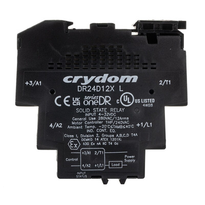 Sensata / Crydom DR Series Solid State Relay, 12 A dc Load, DIN Rail Mount, 280 V ac Load, 32 V dc Control