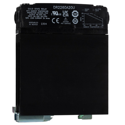 Sensata / Crydom DR22 Series Solid State Relay, 20 A Load, DIN Rail Mount, 600 V rms Load, 280V ac/dc Control