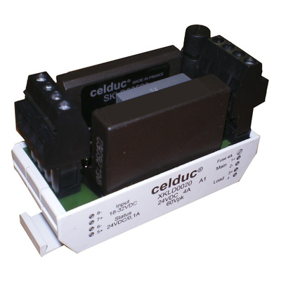 Celduc XK Series Solid State Relay, 10 A Load, DIN Rail Mount, 36 V dc Load, 30 V dc Control
