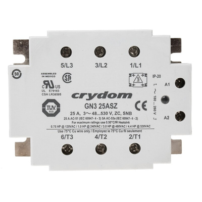 Sensata / Crydom GN3 Series Solid State Relay, 25 A rms Load, Panel Mount, 600 V ac Load, 260 V ac Control
