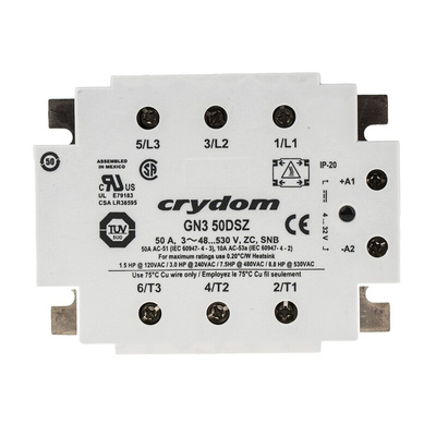 Sensata / Crydom GN3 Series Solid State Relay, 50 A rms Load, Panel Mount, 600 V ac Load, 32 V dc Control