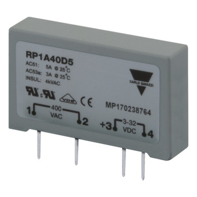 RP1 Series Solid State Relay, 5 A Load, PCB Mount, 230 V ac Load, 32 Vdc Control