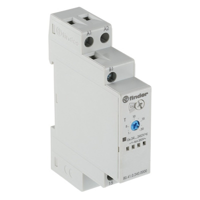 Finder 80 Series Series DIN Rail Mount Timer Relay, 24 → 240V ac/dc, 1-Contact, 0.1 → 20 s, 0.1 →