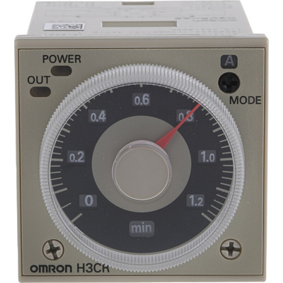 Omron H3CR Series DIN Rail, Panel Mount Timer Relay, 12 → 48 V dc, 24 → 48V ac, 2-Contact, 0.05 s