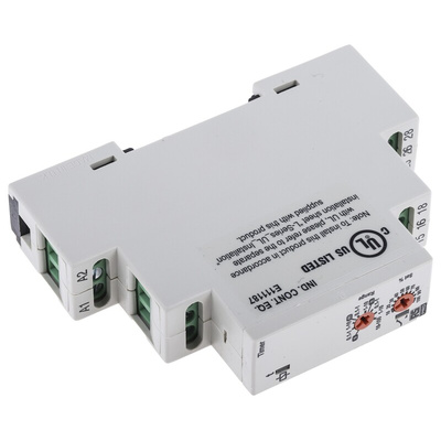 RS PRO DIN Rail Mount Timer Relay, 12 → 230V ac/dc, 0.1 s → 100h, DPDT