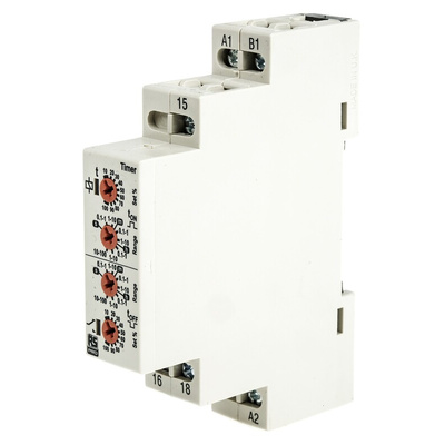 RS PRO DIN Rail Mount Timer Relay, 12 → 230V ac/dc, 0.1 s → 100h, SPDT