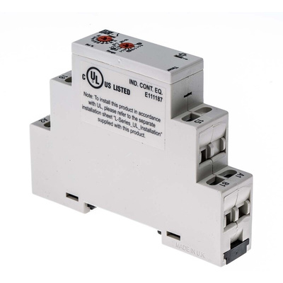 RS PRO DIN Rail Mount Timer Relay, 12 → 230V ac/dc, 0.1 s → 100h, SPDT