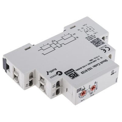 RS PRO DIN Rail Mount Timer Relay, 12 → 230V ac/dc, 0.1 s → 100h, SPDT