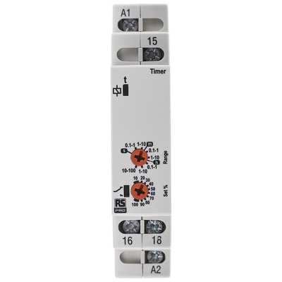 RS PRO DIN Rail Mount Timer Relay, 12 → 230V ac/dc, 0.1 s → 100h, SPDT