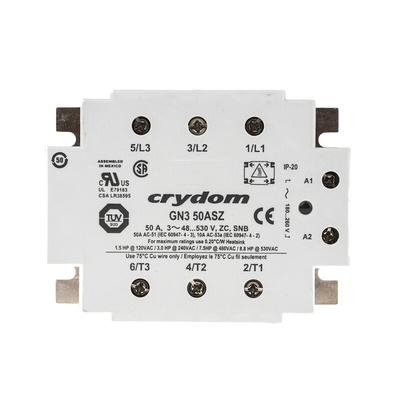 Sensata / Crydom GN3 Series Solid State Relay, 50 A rms Load, Panel Mount, 600 V ac Load, 260 V ac Control