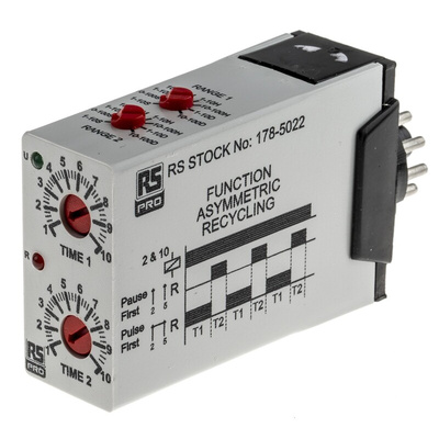RS PRO Plug In Timer Relay, 12 → 240V ac/dc, 0.1 s → 10days, 2-Function, DPDT