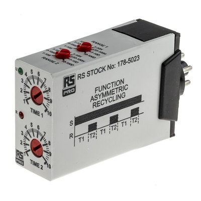 RS PRO Plug In Timer Relay, 12 → 240V ac/dc, 0.1 s → 10days, 1-Function, DPDT