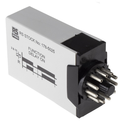 RS PRO Plug In Timer Relay, 12 → 240V ac/dc, 0.1 s → 10days, 1-Function, DPDT
