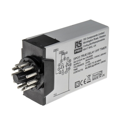 RS PRO Plug In Timer Relay, 24V ac, 0.1 s → 30min, 1-Function, DPDT