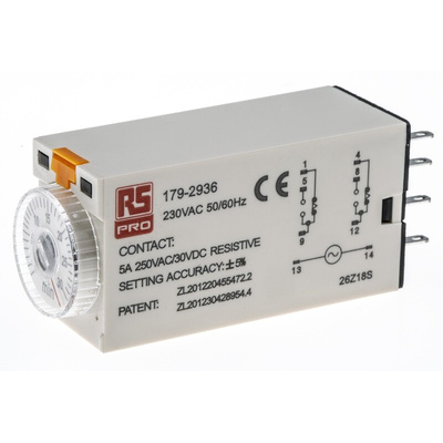 RS PRO Plug In Timer Relay, 230V ac, 2-Contact, 1 → 30min, 1-Function, DPDT