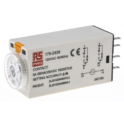 RS PRO Plug In Timer Relay, 110V ac, 2-Contact, 0.2 → 5s, 1-Function, DPDT
