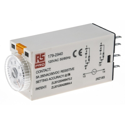 RS PRO Plug In Timer Relay, 110V ac, 2-Contact, 1 → 30s, 1-Function, DPDT