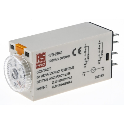RS PRO Plug In Timer Relay, 110V ac, 2-Contact, 2 → 60s, 1-Function, DPDT