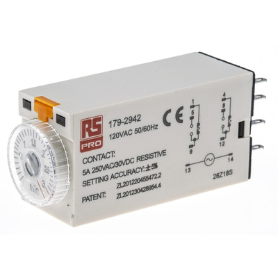 RS PRO Plug In Timer Relay, 110V ac, 2-Contact, 0.1 → 3min, 1-Function, DPDT