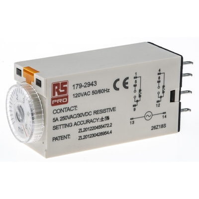 RS PRO Plug In Timer Relay, 110V ac, 2-Contact, 0.2 → 5min, 1-Function, DPDT