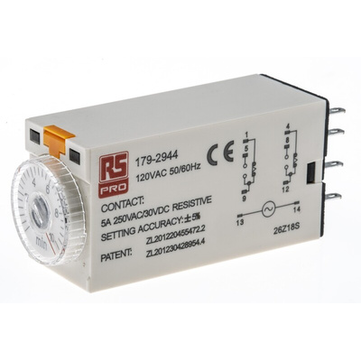 RS PRO Plug In Timer Relay, 110V ac, 2-Contact, 0.5 → 10min, 1-Function, DPDT