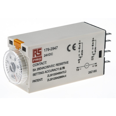 RS PRO Plug In Timer Relay, 24V dc, 2-Contact, 0.1 → 1s, 1-Function, DPDT