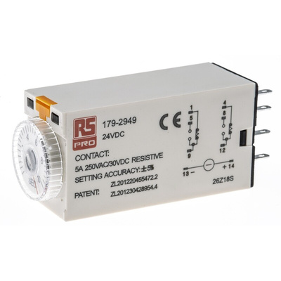 RS PRO Plug In Timer Relay, 24V dc, 2-Contact, 0.5 → 10s, 1-Function, DPDT