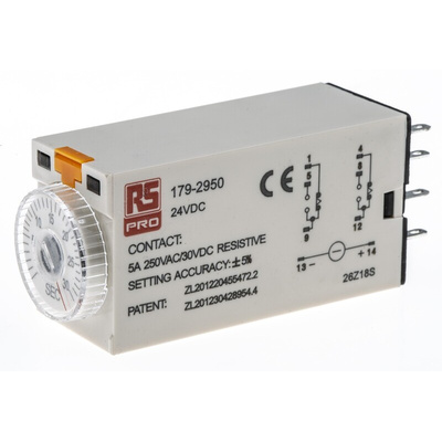 RS PRO Plug In Timer Relay, 24V dc, 2-Contact, 1 → 30s, 1-Function, DPDT