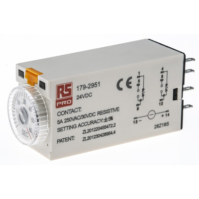 RS PRO Plug In Timer Relay, 24V dc, 2-Contact, 2 → 60s, 1-Function, DPDT
